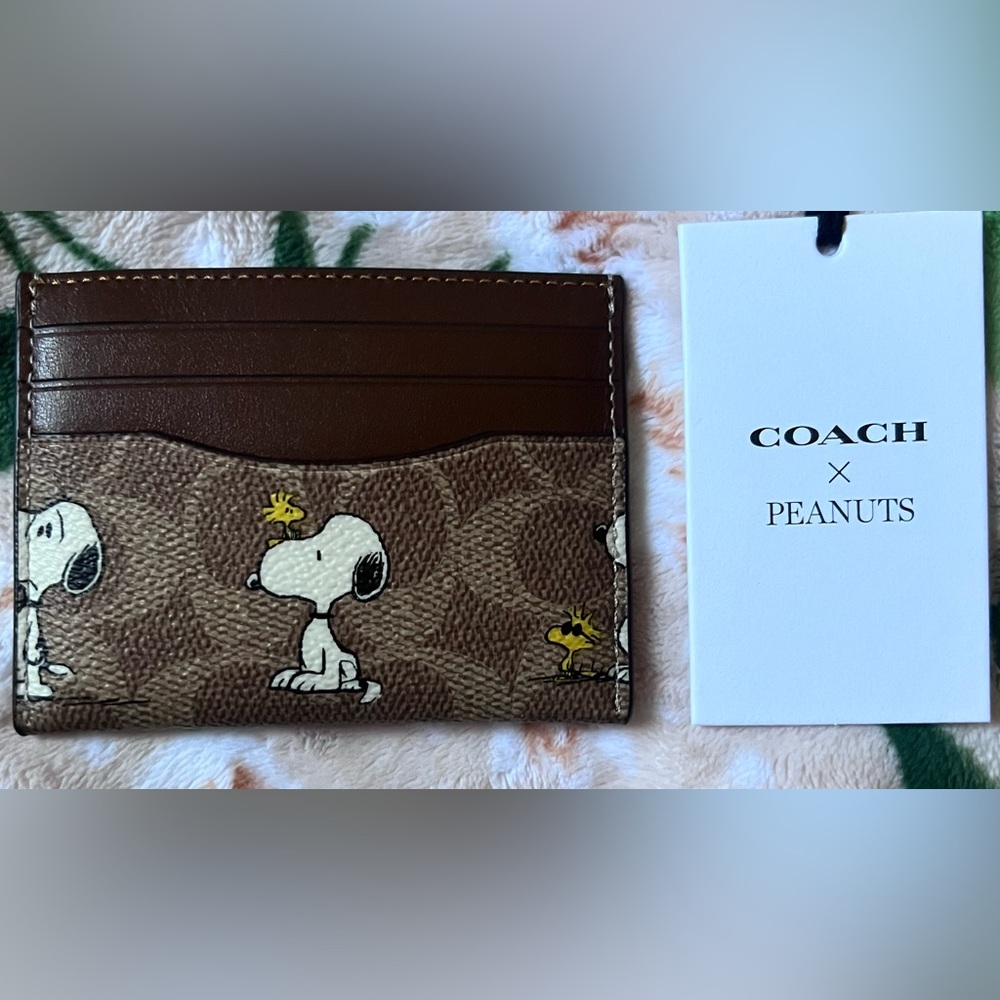 Coach X Peanuts Slim Id Card Case In Signature Canvas With Snoopy Print